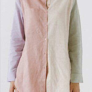 Grey Lab 100% Linen Colorblock Shirt